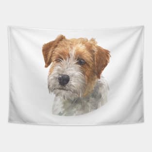 Adorable Rough Coated Jack Russell Terrier Watercolor Art Tapestry