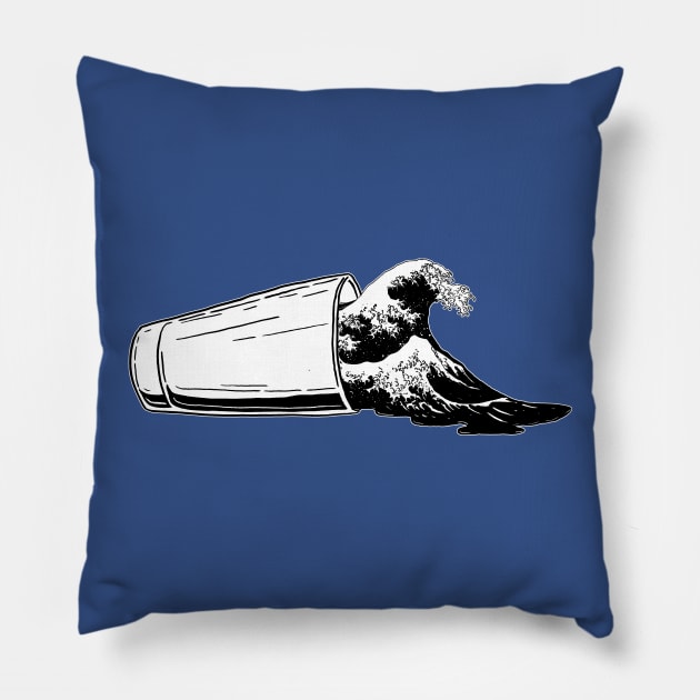 The Great Beer Wave (Light Print on Dark) Pillow by UselessRob