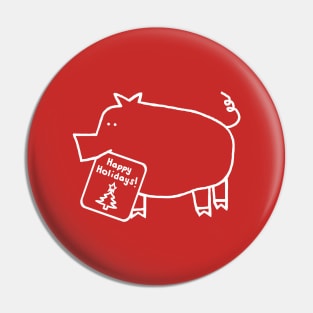 Minimalist White Line Cute Christmas Pig says Happy Holidays Pin