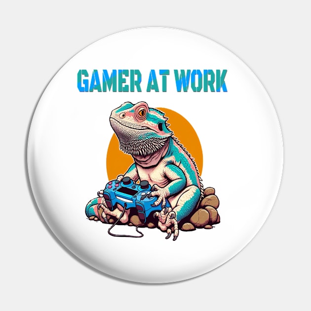 Busy Dragon Gamer Video Game Gecko Lizard Pin by fantastic-designs