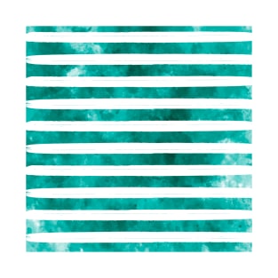 Teal Uneven Stripes Pattern Watercolor Abstract Cute  Girly Pretty Trendy Design T-Shirt