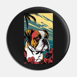 Bulldog Vibrant Tropical Flower Tall Retro Vintage Digital Pop Art Portrait 2 Pin