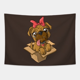 Cute Dog in a Box, Pug Puppy Tapestry