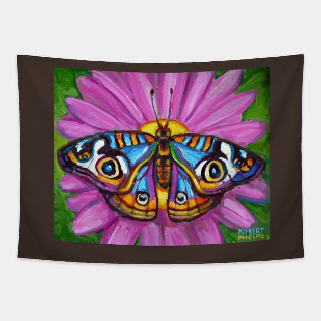 Butterfly and Painted Daisy Painting Tapestry by RobertPhelpsArt