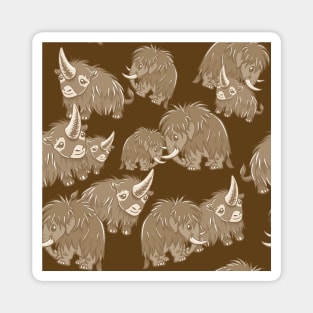 Woolly Mammoth and Woolly Rhino on Brown background Magnet