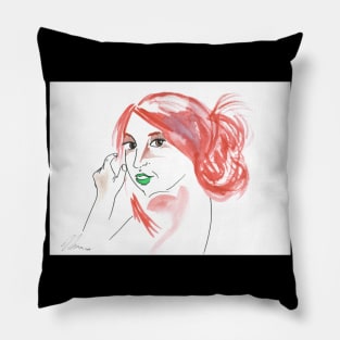 Girl With A Messy Bun - Red Palette Pillow