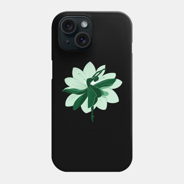 Beautiful ballerina in a green tutu, floral background, Vector illustration, tiptoe pose ballet Phone Case by Nora Liak