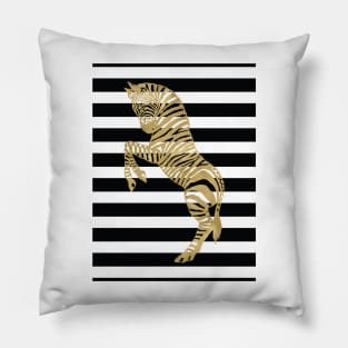 Zebra in Gold, Black and White Stripe Pillow