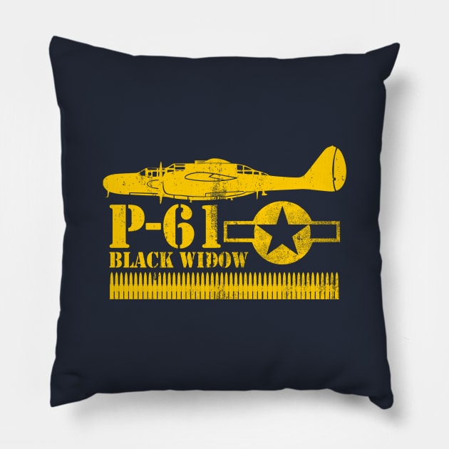 P-61 Black Widow (distressed) Pillow by TCP