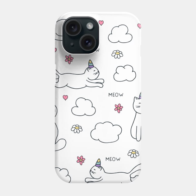 Cute Cat Lover Gift Unicorn Cat Face Phone Case by Lones Eiless