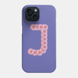 Letter J Pink Gerbera Daisy Typography Phone Case