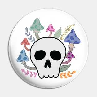 Skull with Mushrooms and Flowers Pin