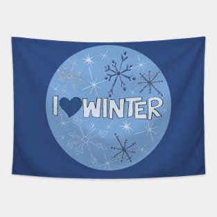 I Heart Winter Illustrated Text with snowflakes Tapestry