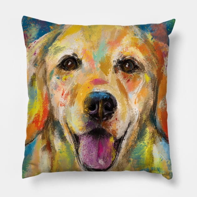 Artistic and Colorful Painting of Golden Retriever Smiling Pillow by ibadishi