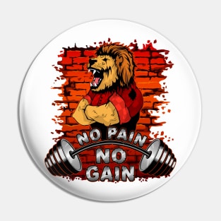 Sports art "No pain - No gain" with a lion-man. Pin