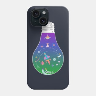 Galaxy space rocket planet light bulb - Kawaii Phone Case