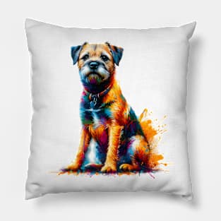 Expressive Border Terrier in Bright Splash Art Style Pillow