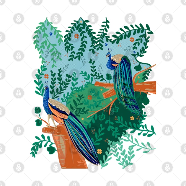 Peacocks on trees by Mimie20