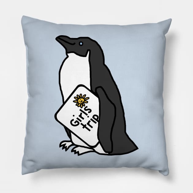 Cute Penguin goes on Girls Trip Pillow by ellenhenryart