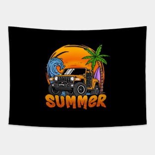 Orange Jeep Wrangler Summer Holiday Tapestry