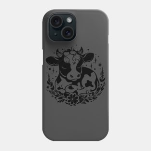 Cute Cow with Floral Wreath Black and White Artwork Phone Case