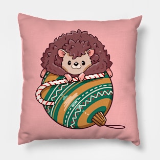 Cute Cartoon Christmas Hedgehog on an Ornament Pillow