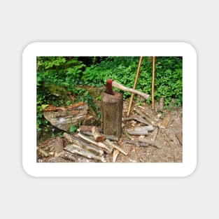 Old Axe on Wood Block Magnet