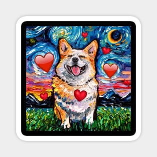 Smiling Corgi Night with hearts Magnet