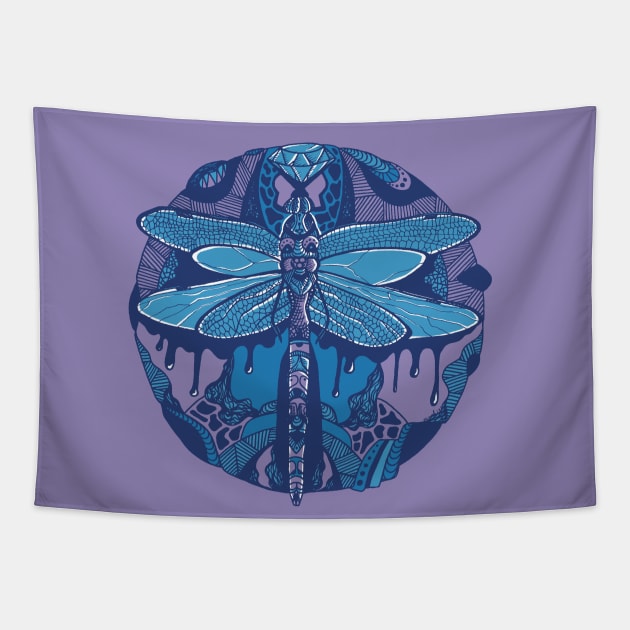 Mountain Blue Circle of the Dragonfly Tapestry by kenallouis