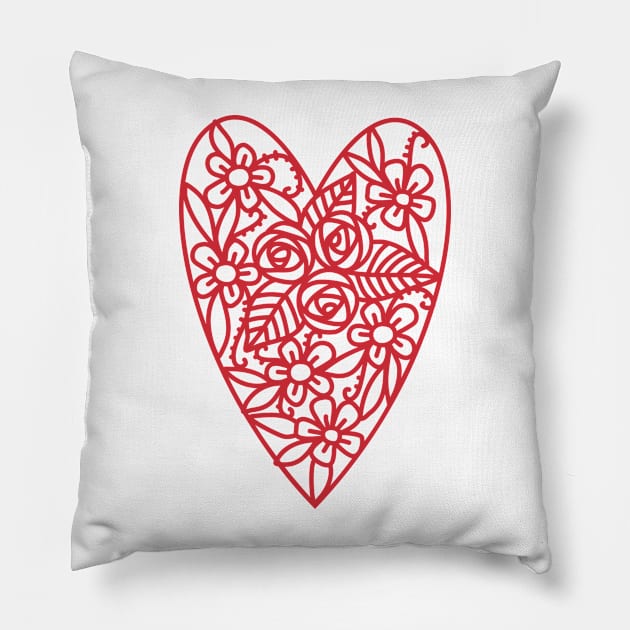 Filigree Floral Heart Pillow by NicSquirrell