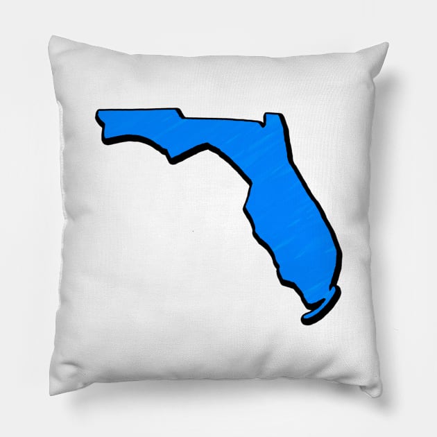 Bright Blue Florida Outline Pillow by Mookle