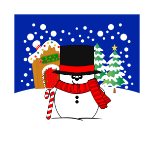 Jolly Christmas Snowman with a Top Hat and Candy Cane T-Shirt