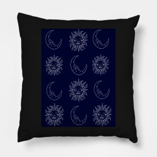 Silver sun and moon print Pillow