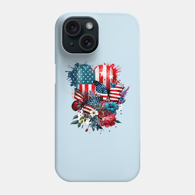 America Patriotic Stars Butterflies and Hearts Phone Case by Joaddo