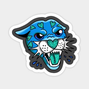 American Traditional Panther Tattoo with Hearts, Blue and Teal, with Sparkles and glitter cute gift Magnet