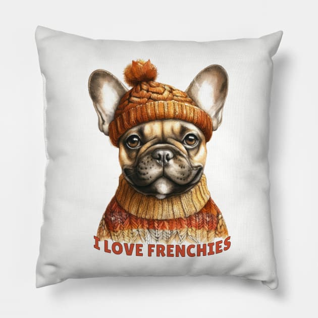 I love frenchies dog portrait of french bulldog Pillow by Tintedturtles