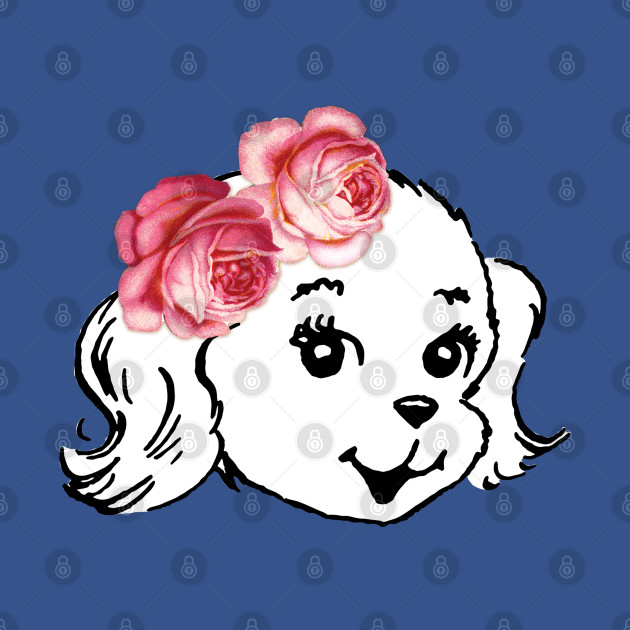 Disover Flirty Dog with Roses - Smiley Dog - T-Shirt