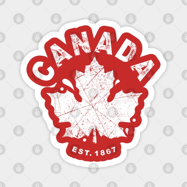 Canada Day Est. 1867 with Canadian Flag Maple Leaf Icon - white on red Magnet by QualiTshirt