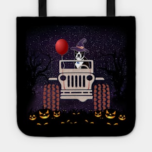 JP Scared Boston Terrier in The Car Halloween Tote