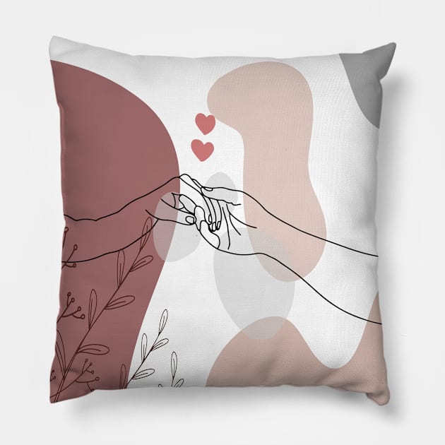 Love Couple Holding Hands Red Hearts Valentines Day Love Heart Drawing Art Love Couple Romantic Line Art Drawings Aesthetic Lineart Flowers Minimalist Pillow by Modern Art