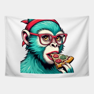 Monkey eat pizza Tapestry