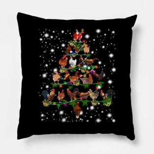 Christmas Pajama Chickens Tree Xmas Lights Snow T-Shirt Funny Santa Chickens Gifts Pillow