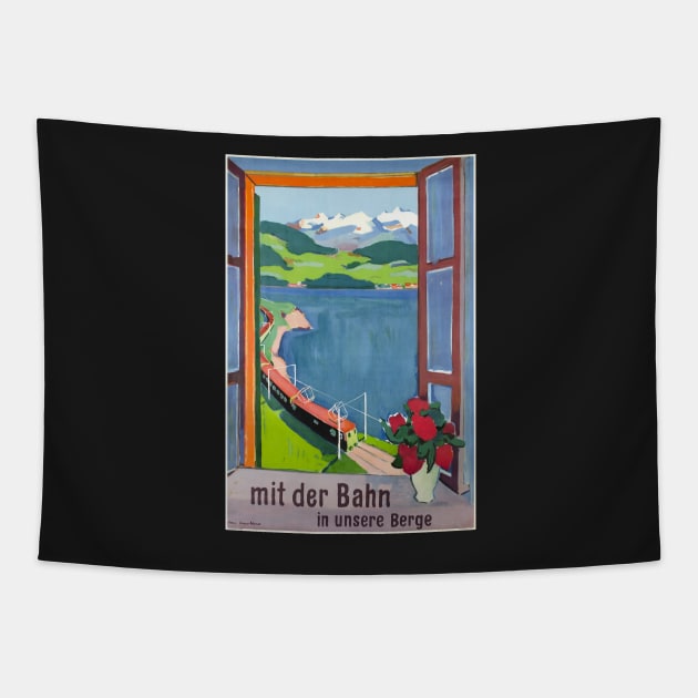 Mit der Bahn in unsere Berge, Travel Poster Tapestry by BokeeLee