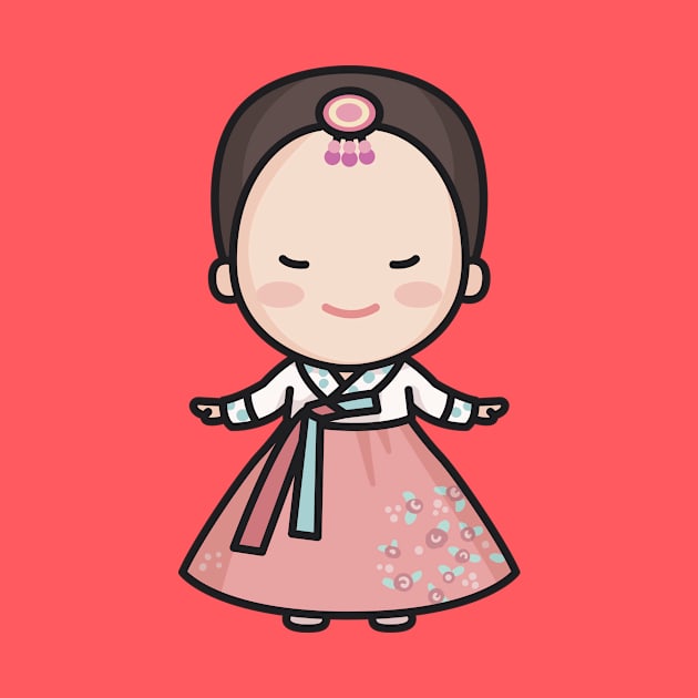 Cute Korean Woman in Traditional Clothing Cartoon by SLAG_Creative