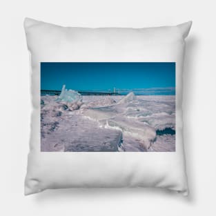 Blue Ice with Mackinac Bridge Pillow