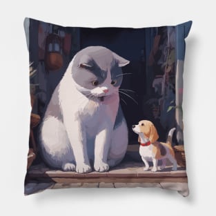 Cat with little dog friend Pillow