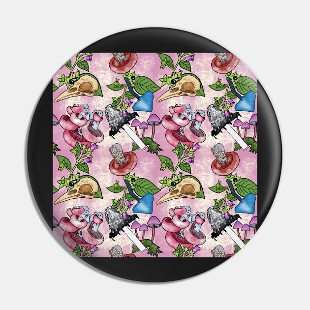 Botanist's Deadly Plants and Mushrooms Pink Pin by JamieWetzel