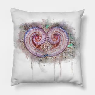 Watercolor illustration of two catterpiller bugs twirl like a heart shape Pillow