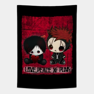 Love, Peace and Punk Cute Teddybears With Hearts Tapestry