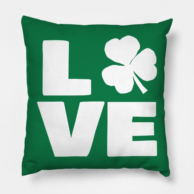 Love Shamrock Typography White for St Patricks Day Pillow by ellenhenryart